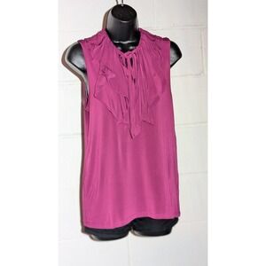 Banana Republic Sleeveless Ruffle Neck Top Blouse, Magenta Purple Medium